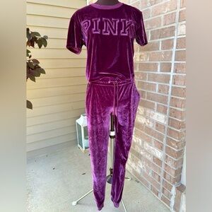 NWOT PINK sXS aubergine lounge/pj set Soft velour-cropped top-drawstring pants